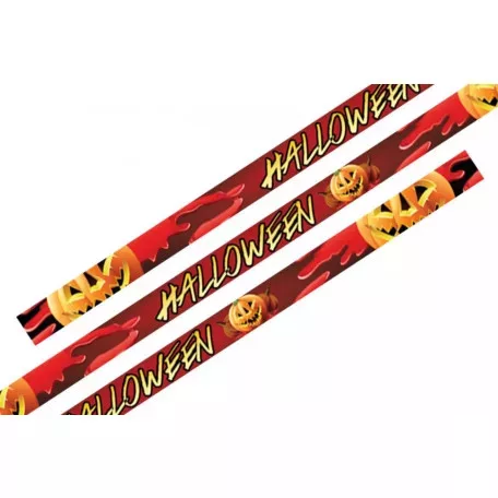 Textil karszalag színes szatén mintás 15mm - Halloween tökök - műanyag önzáró gyűrűvel