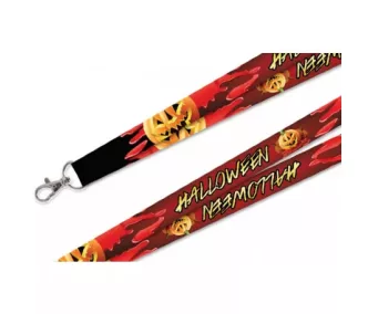  Nyakpánt mintás szatén színes 20mm - karabínerrel - Halloween tökök